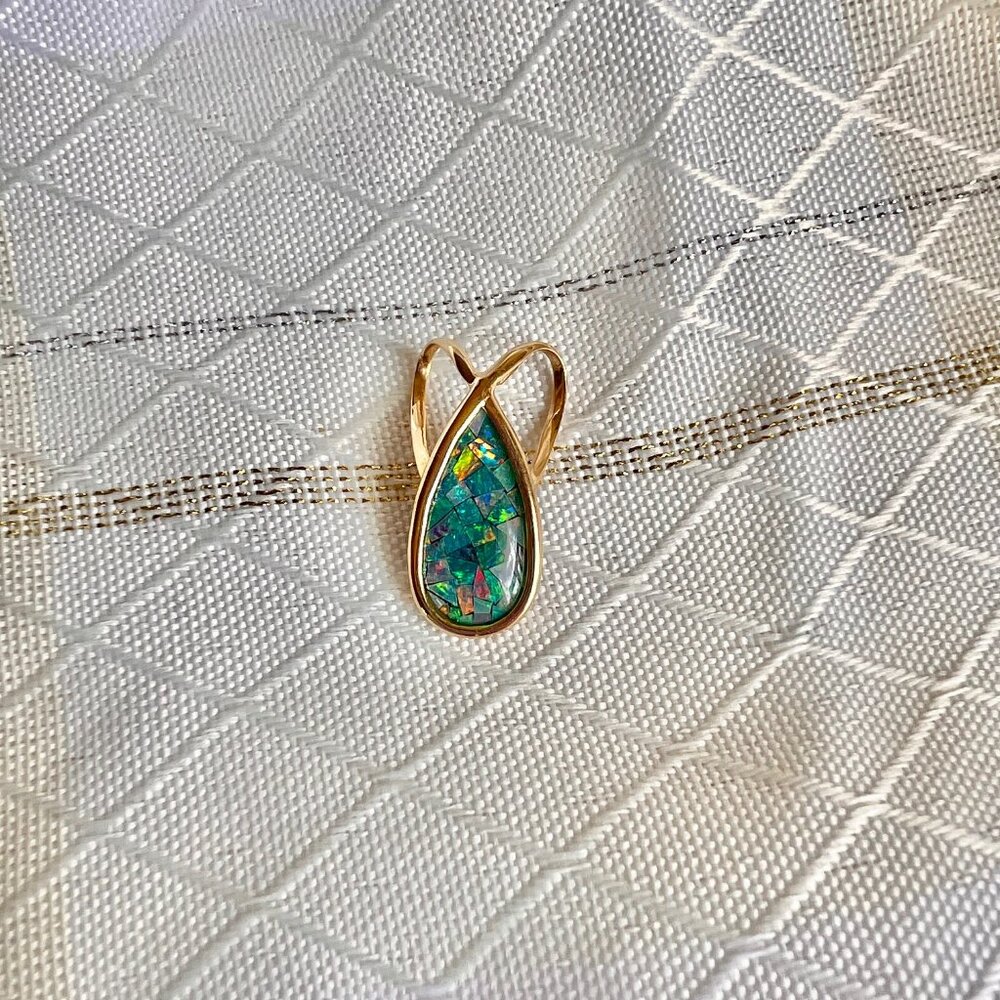 14K Gold Mosaic Australian  Opal Pendant, Opal Jewelry, Australian Jewelry - Picture 13 of 14
